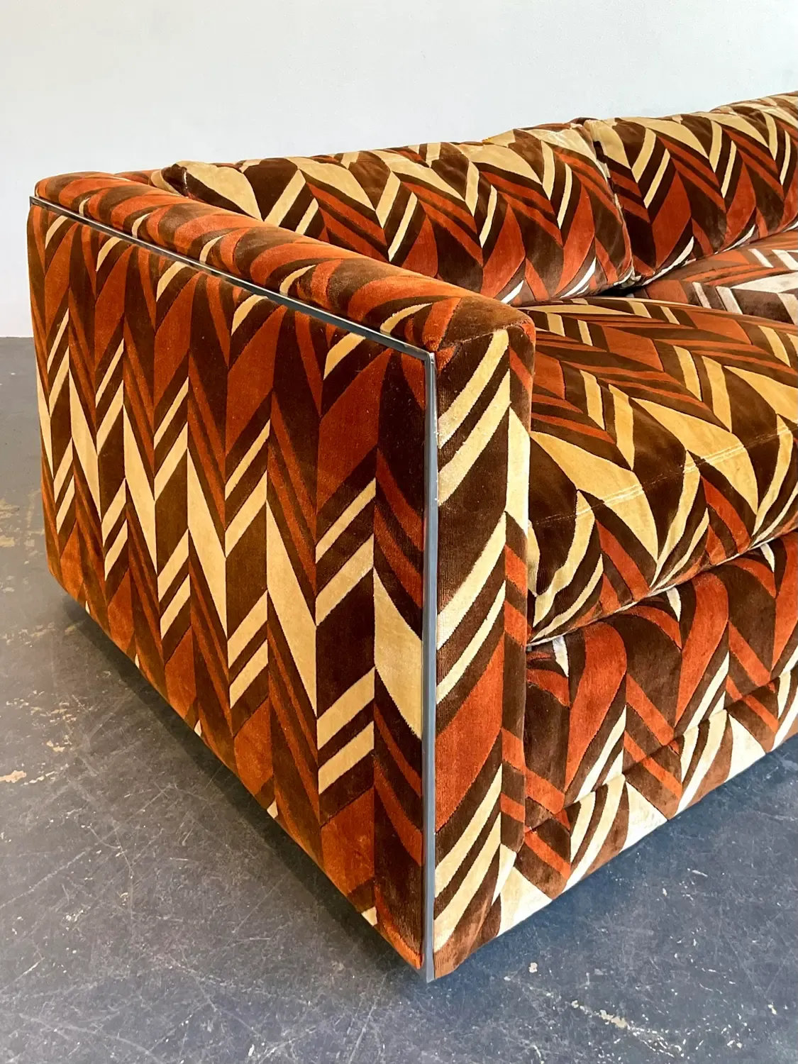 Vintage Thayer Coggin Chevron Velvet Sofa — additional photo 4