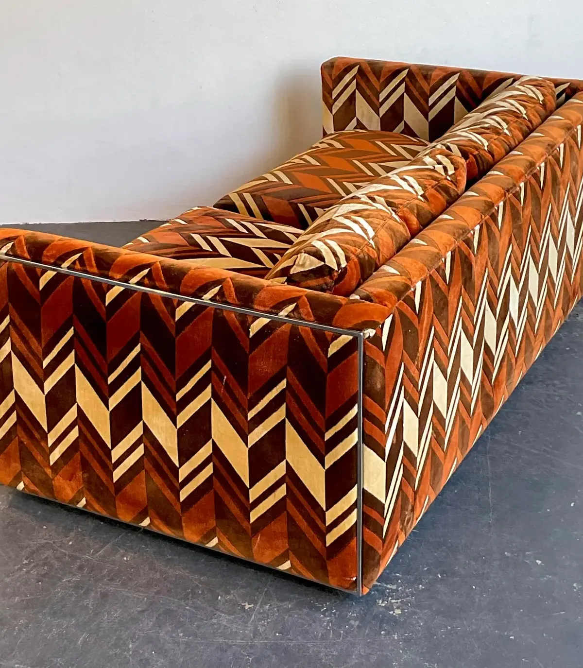 Vintage Thayer Coggin Chevron Velvet Sofa — additional photo 5