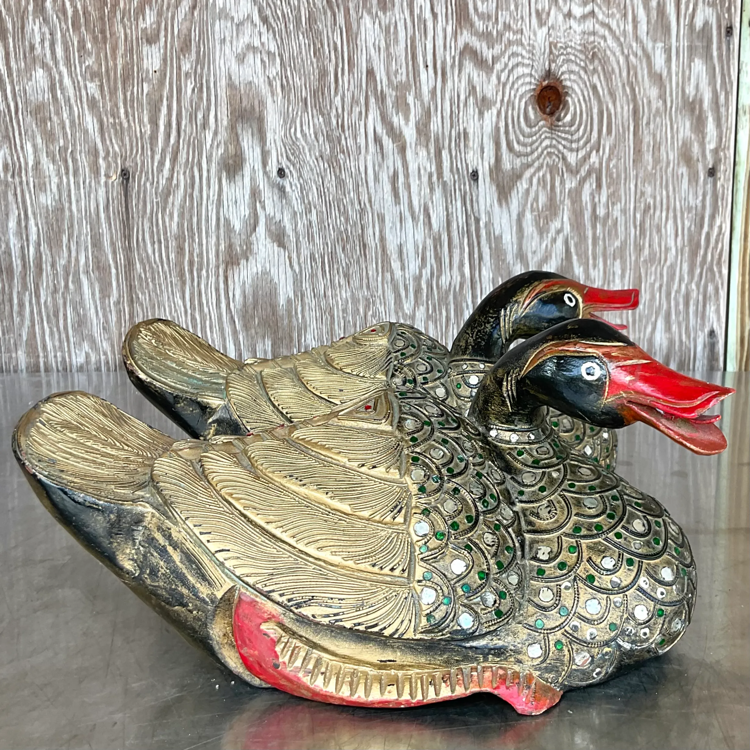 Vintage Tibetan Hand Painted Jeweled Ducks- a Pair — additional photo 3