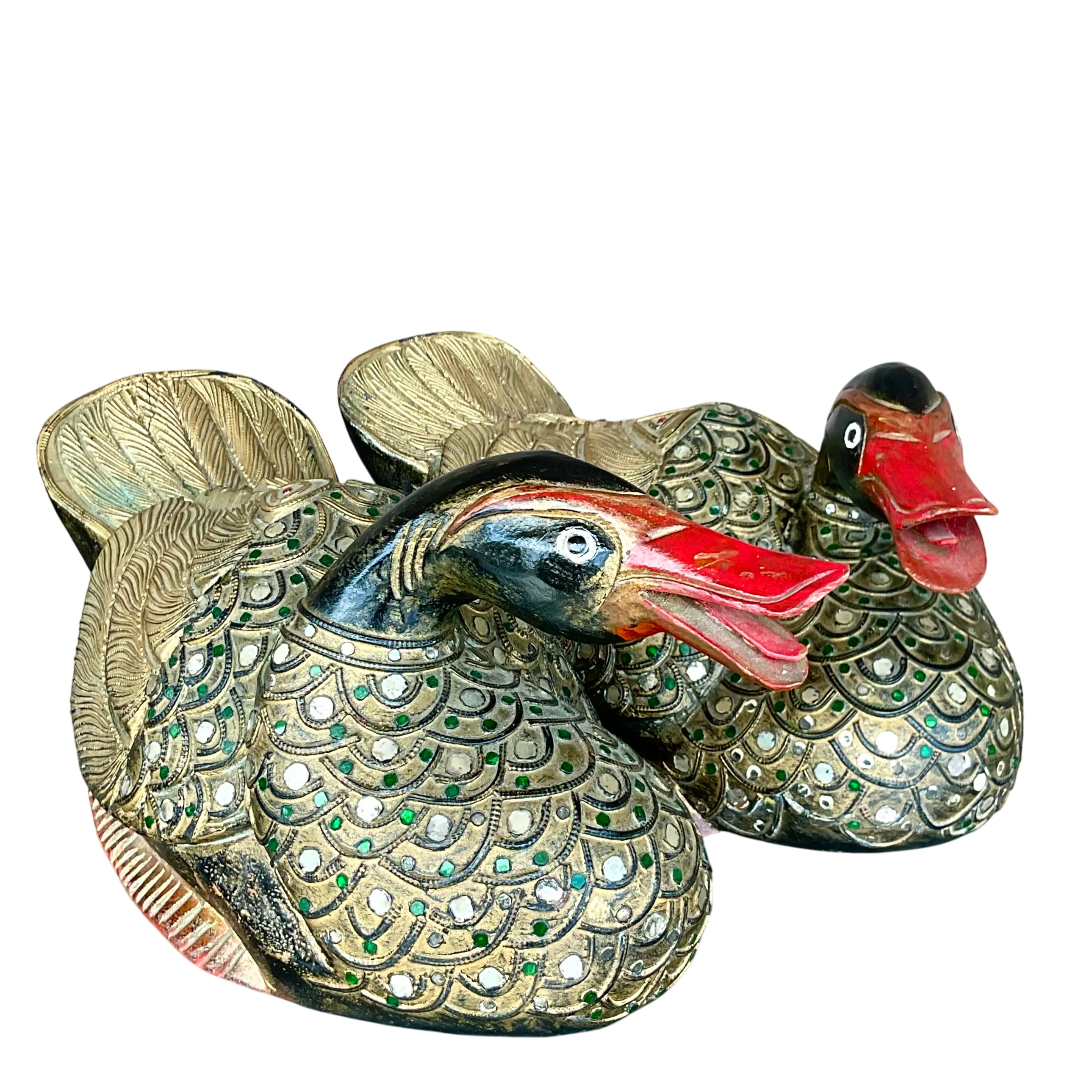 Vintage Tibetan Hand Painted Jeweled Ducks- a Pair — additional photo 4