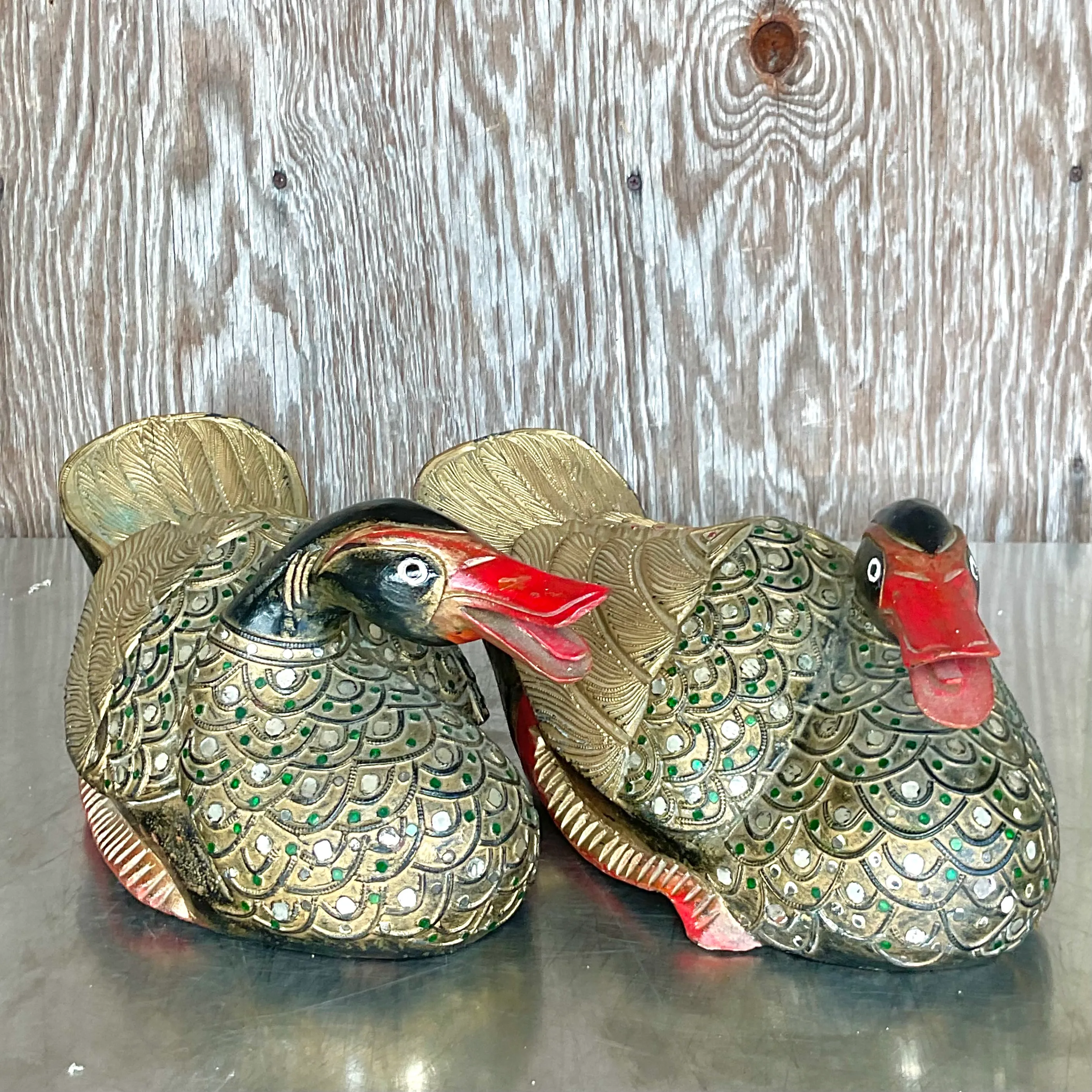 Vintage Tibetan Hand Painted Jeweled Ducks- a Pair — additional photo 5