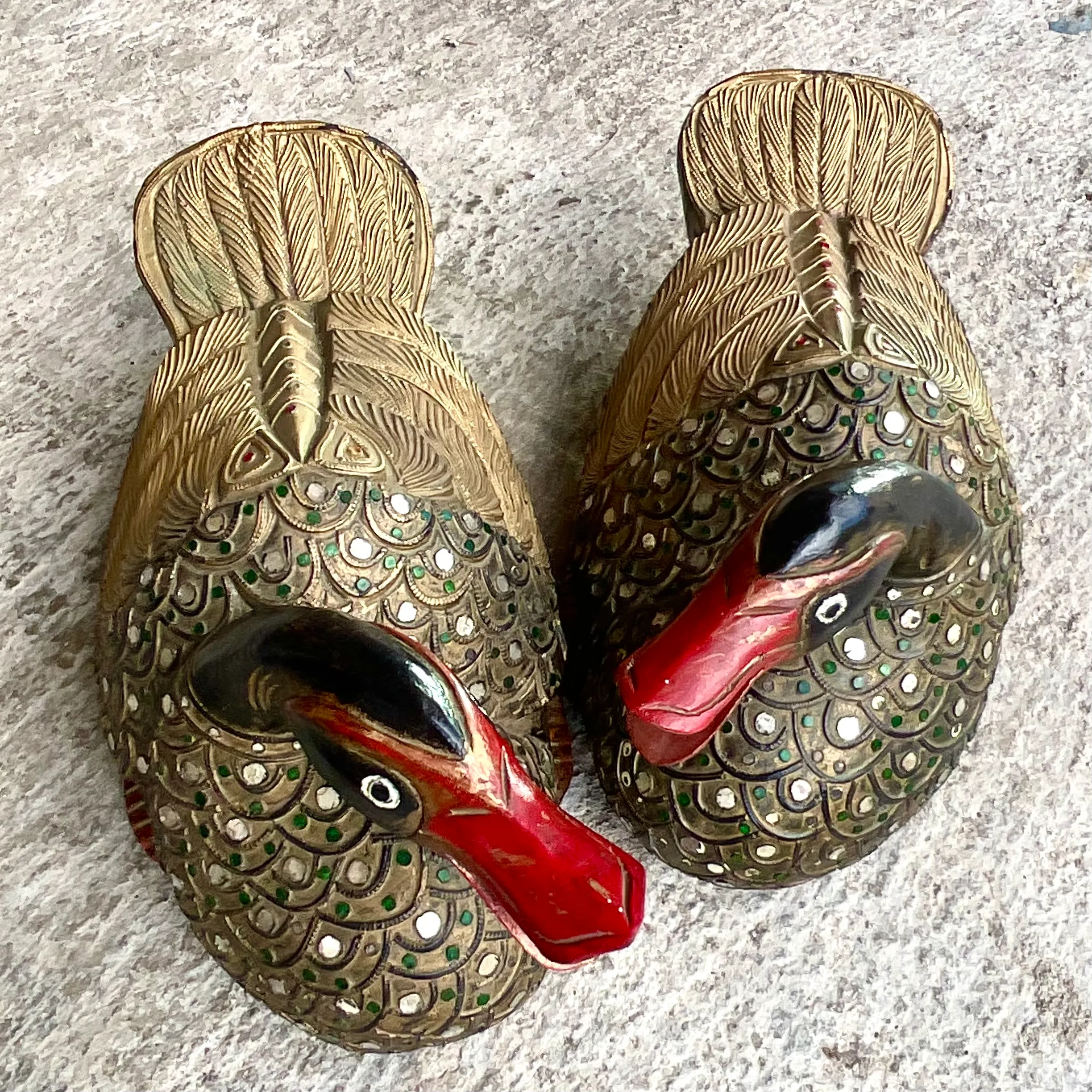 Vintage Tibetan Hand Painted Jeweled Ducks- a Pair — additional photo 6