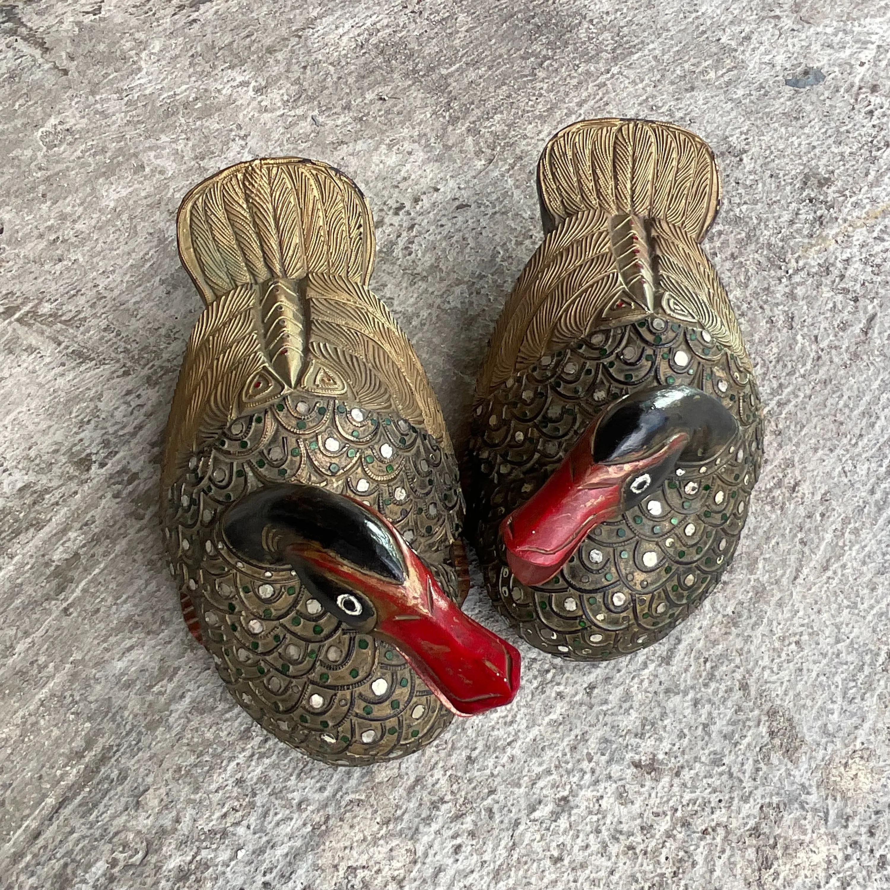 Vintage Tibetan Hand Painted Jeweled Ducks- a Pair — additional photo 7