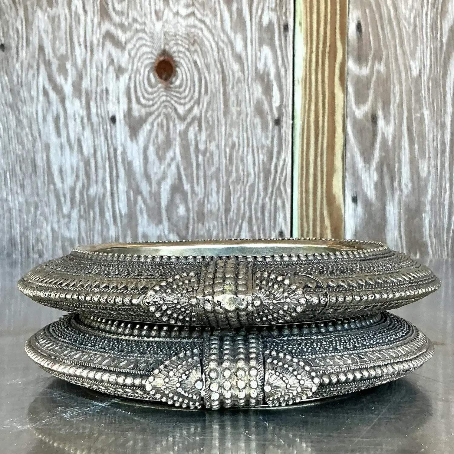 Vintage Tibetan Metal Catch All Trays - Set of Two — additional photo 1