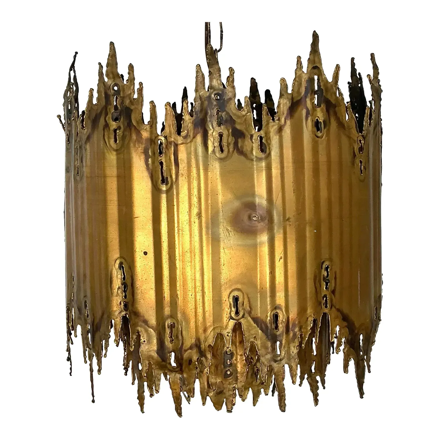 Vintage Tom Greene Brutalist Torch Cut Brass Chandelier — additional photo 1