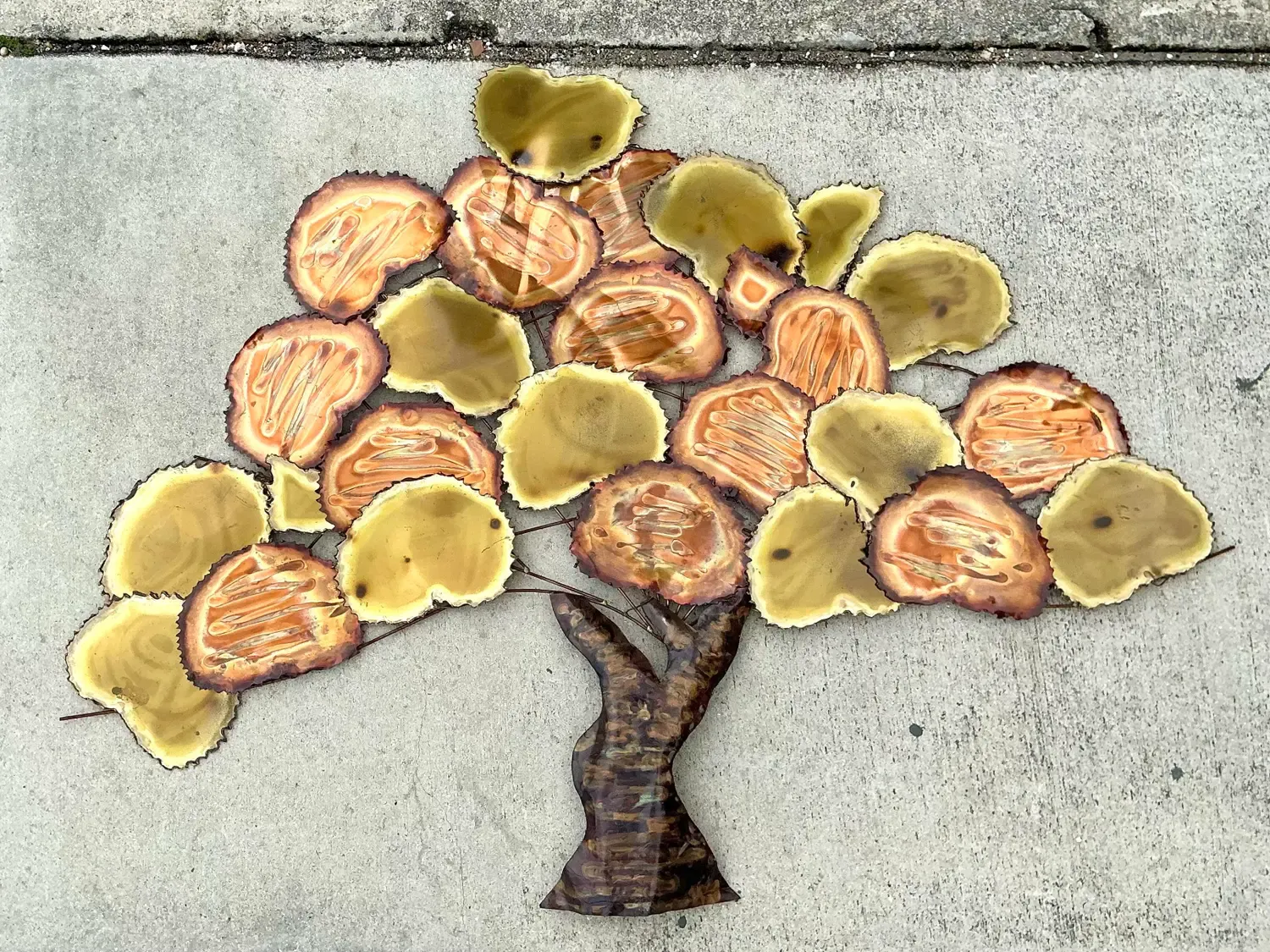 Vintage Torch Cut Brass and Copper Tree Wall Sculpture — additional photo 3