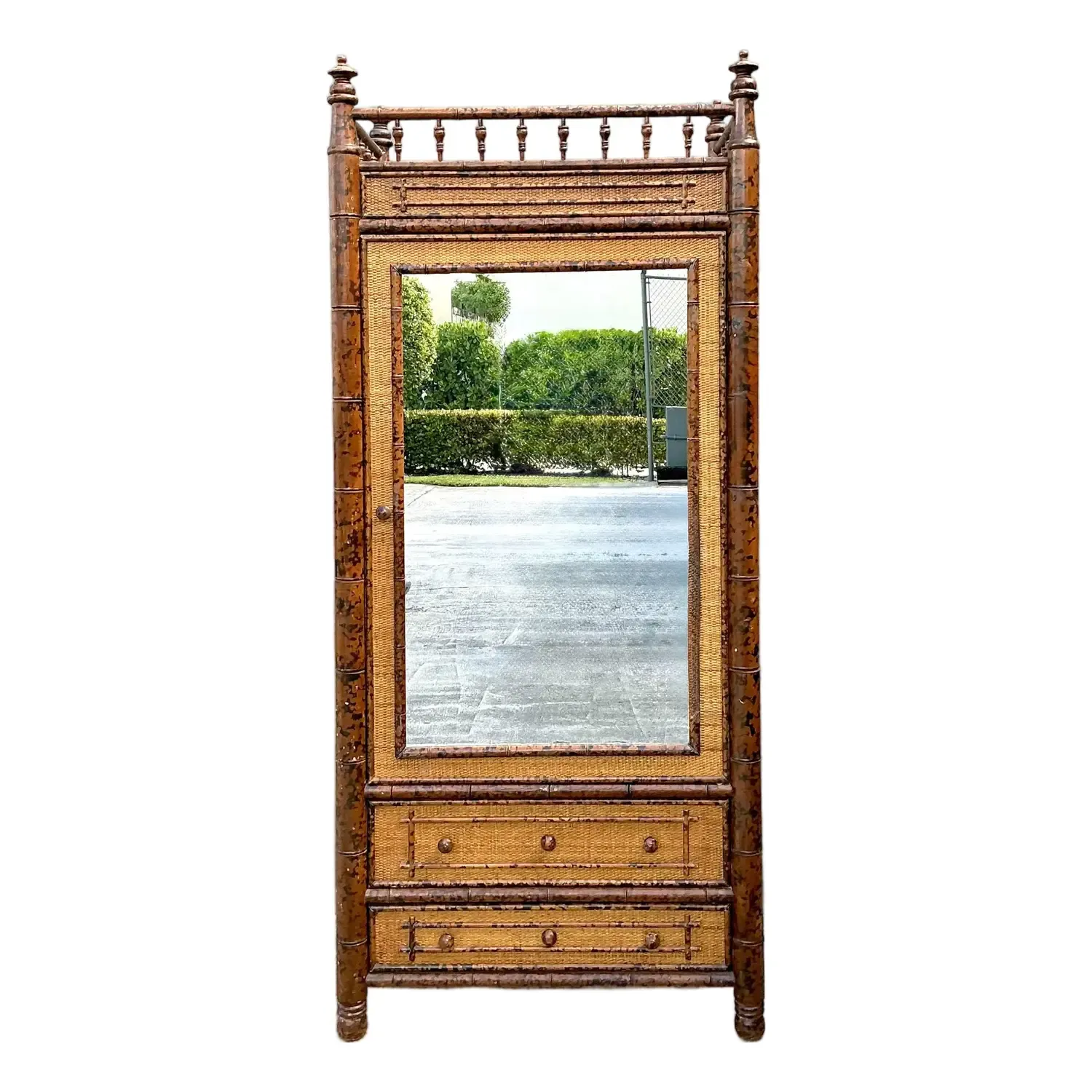 Vintage Tortoise Bamboo Mirror Front Armoire — additional photo 1