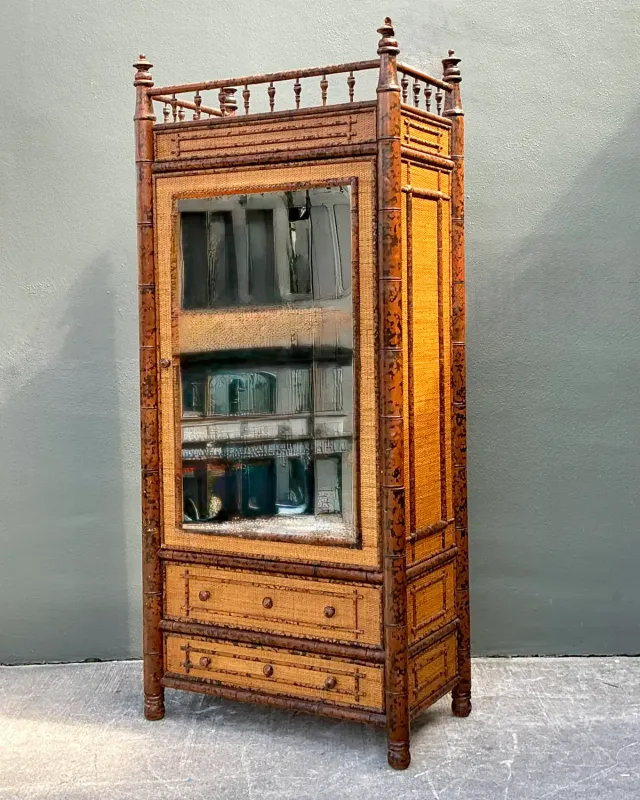 Vintage Tortoise Bamboo Mirror Front Armoire — additional photo 3