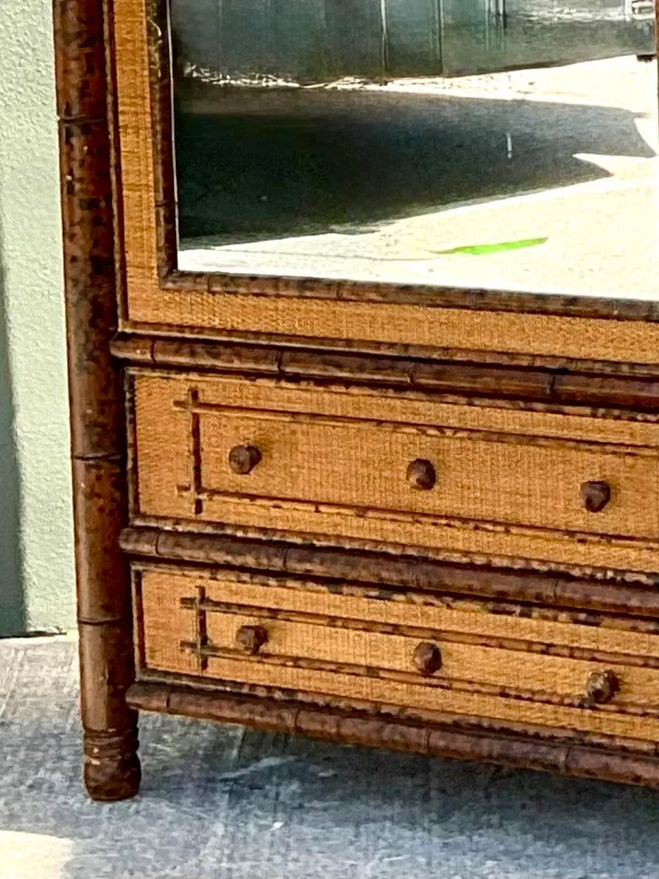 Vintage Tortoise Bamboo Mirror Front Armoire — additional photo 4
