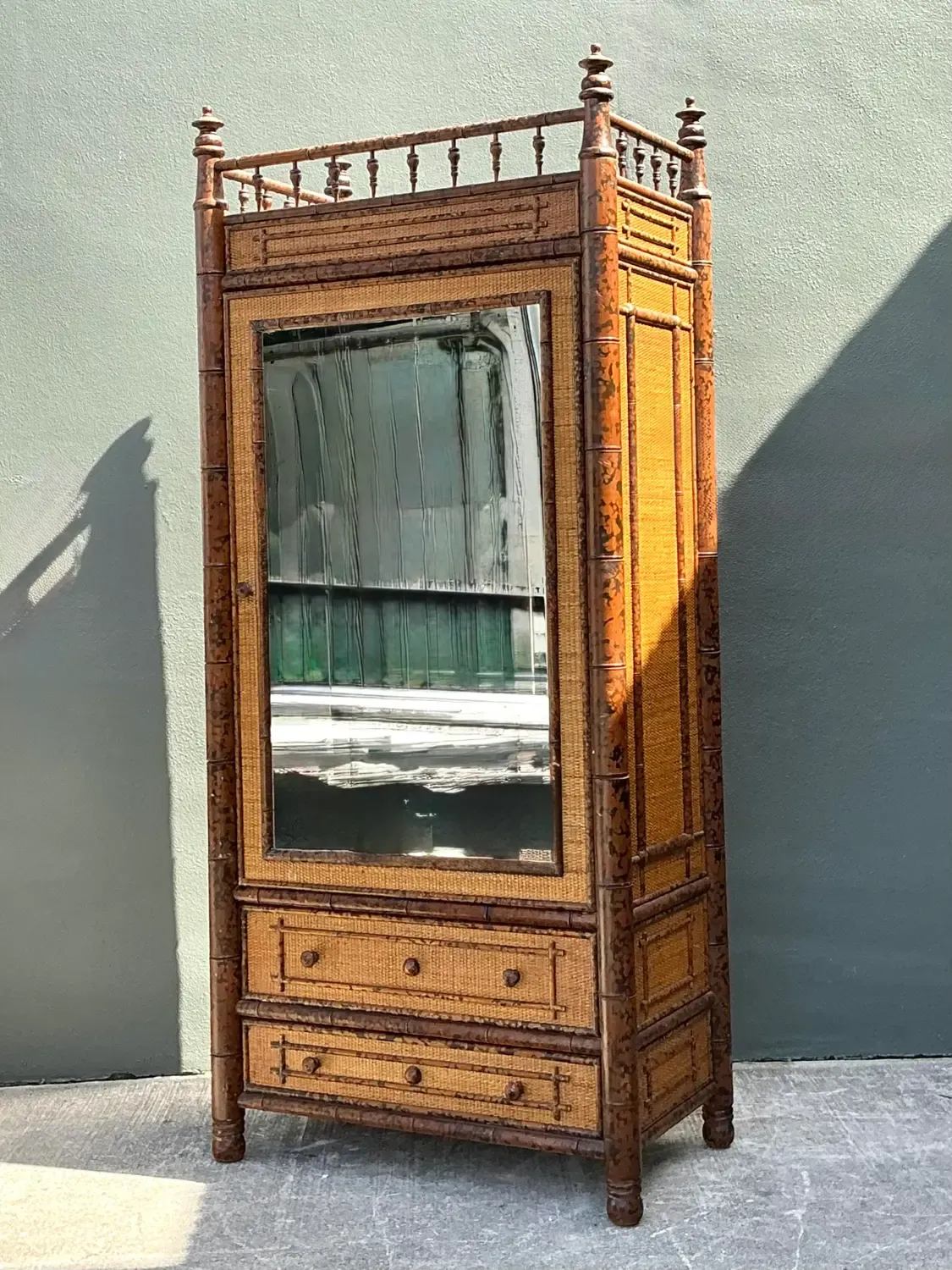 Vintage Tortoise Bamboo Mirror Front Armoire — additional photo 5