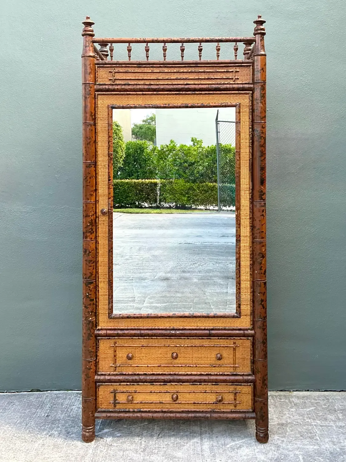 Vintage Tortoise Bamboo Mirror Front Armoire — additional photo 6
