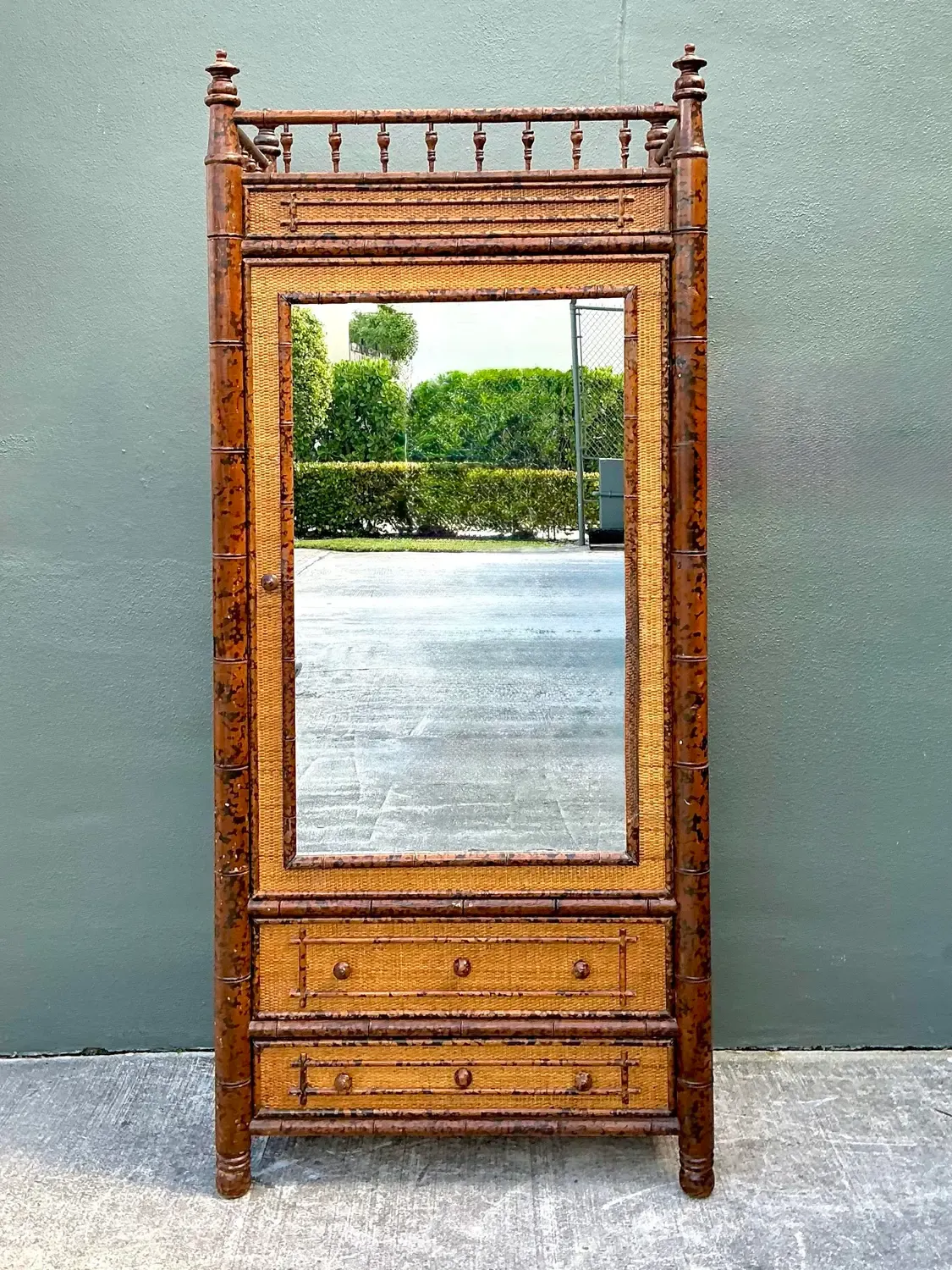 Vintage Tortoise Bamboo Mirror Front Armoire — additional photo 7