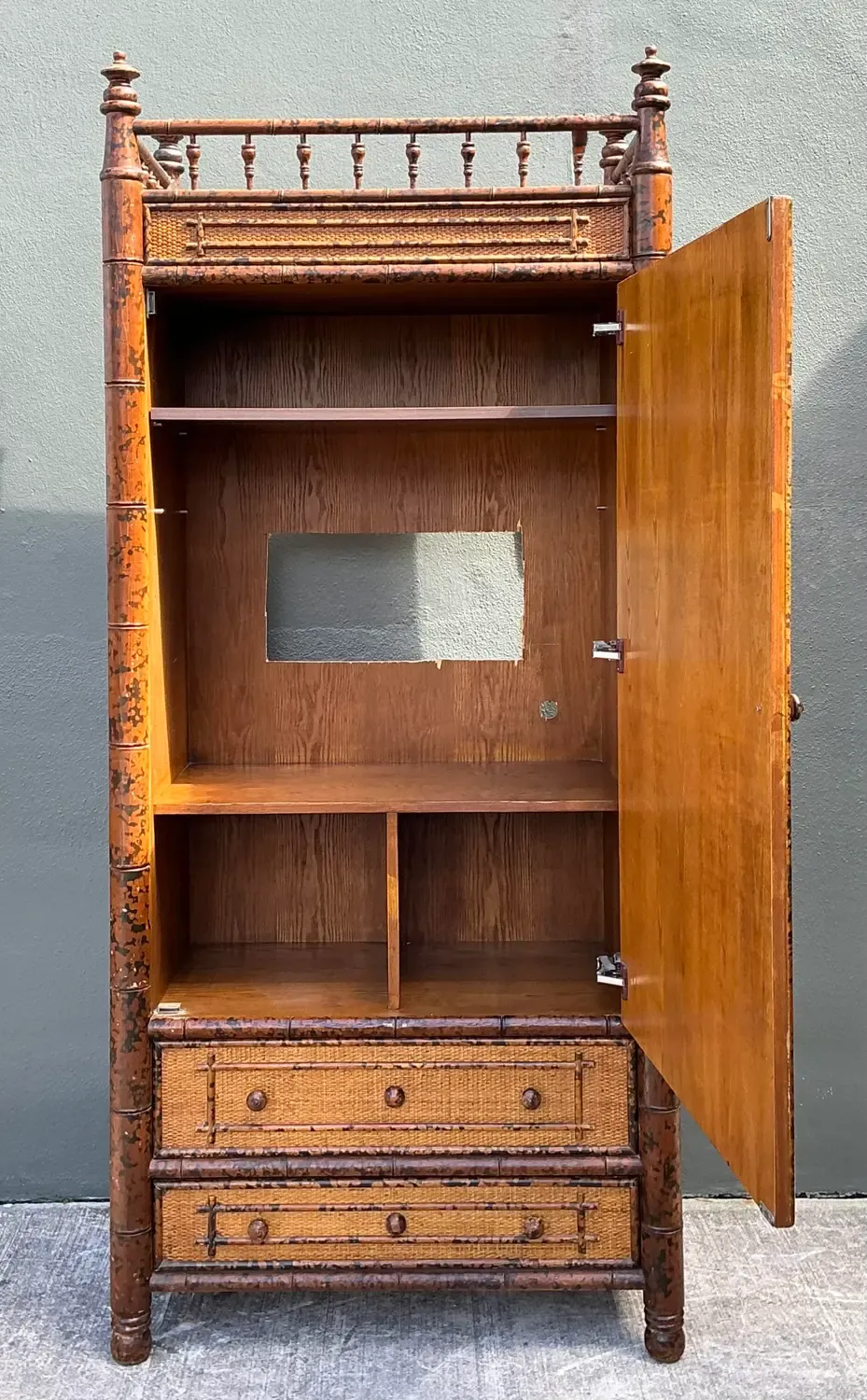 Vintage Tortoise Bamboo Mirror Front Armoire — additional photo 8