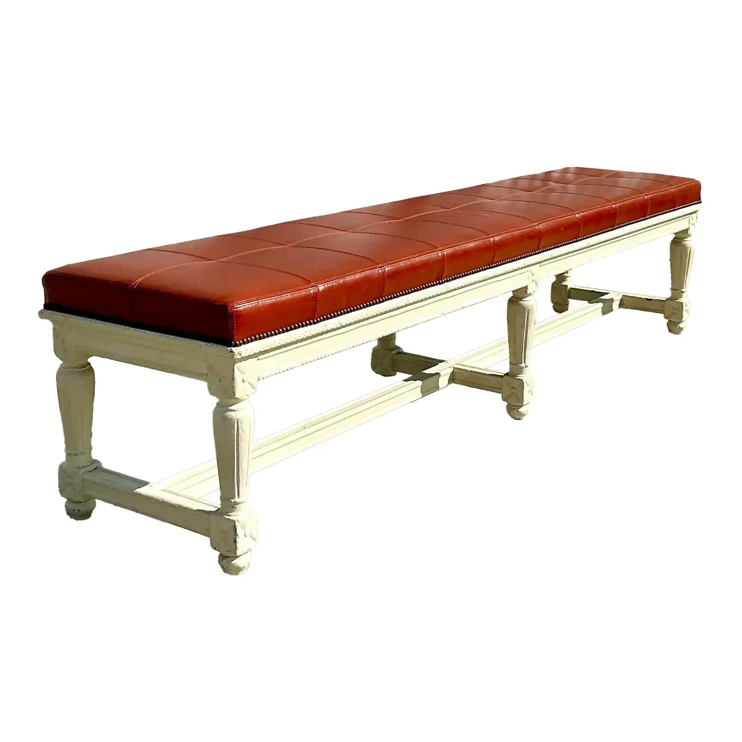 Vintage Traditional 19th Century Leather Bench — additional photo 1