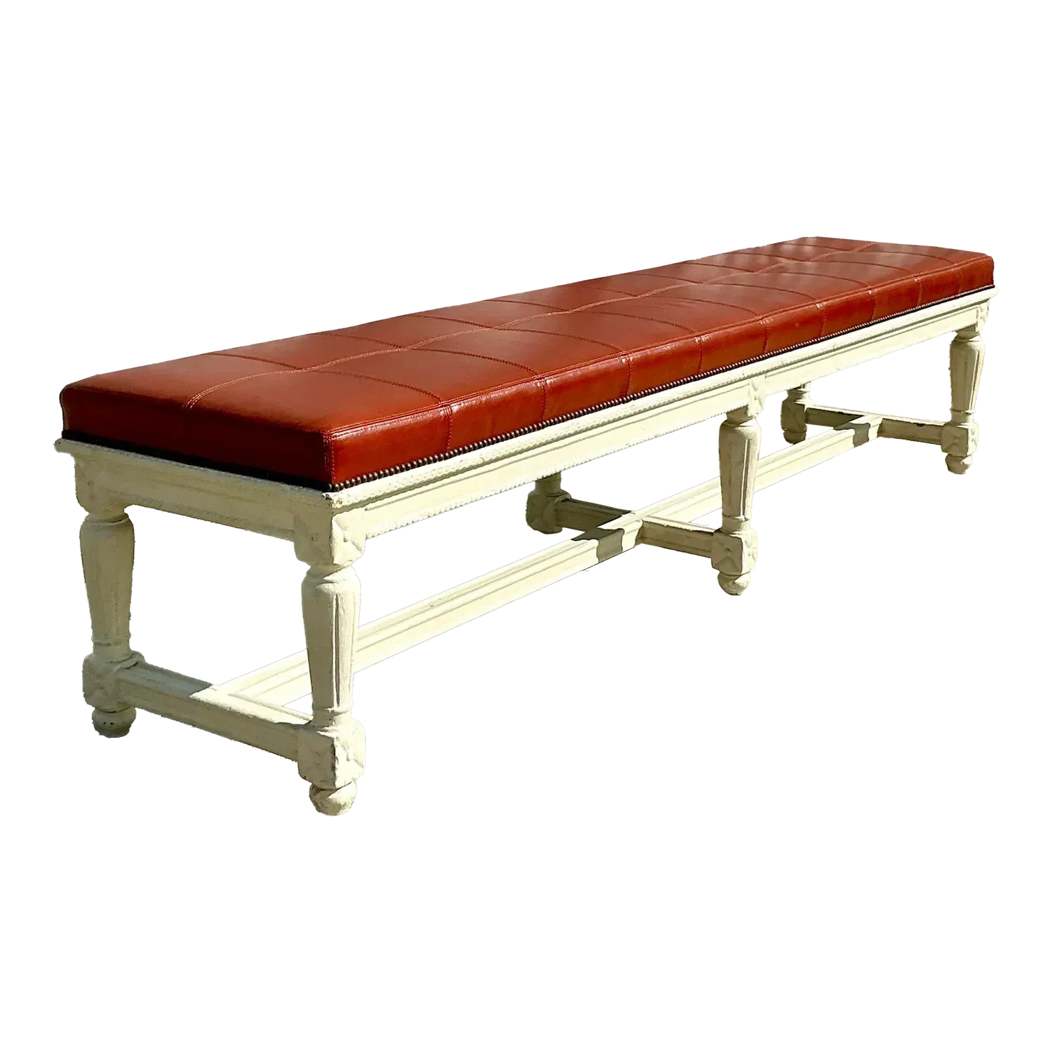 Vintage Traditional 19th Century Leather Bench — additional photo 2