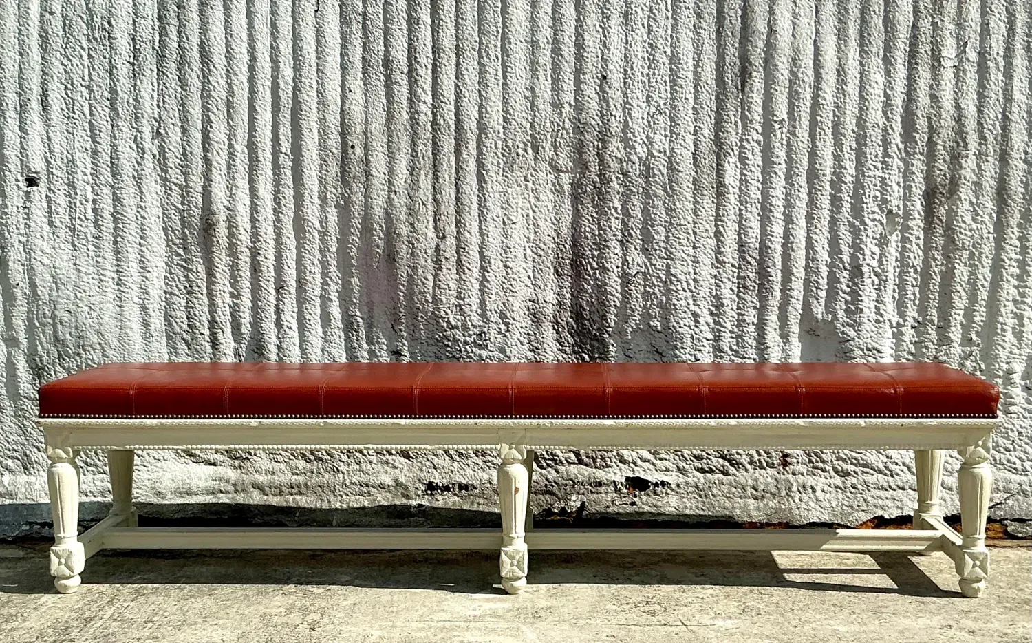 Vintage Traditional 19th Century Leather Bench — additional photo 6