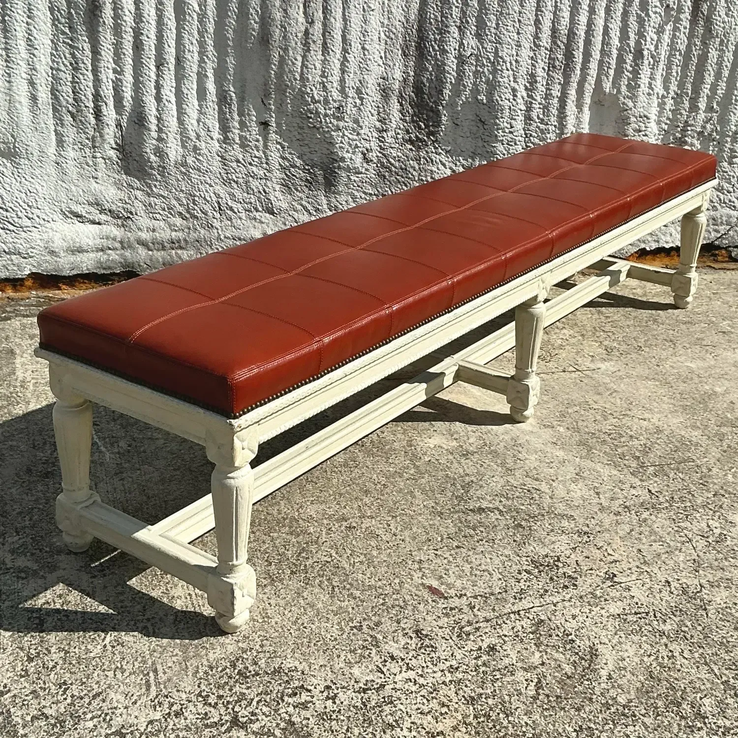 Vintage Traditional 19th Century Leather Bench — additional photo 8