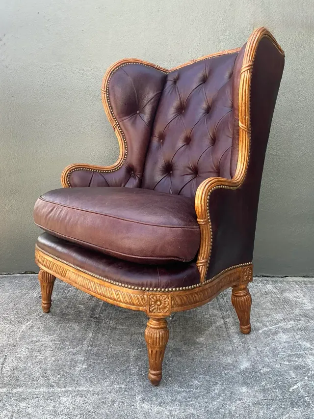 Vintage Tufted Leather Wingback Chair — additional photo 2