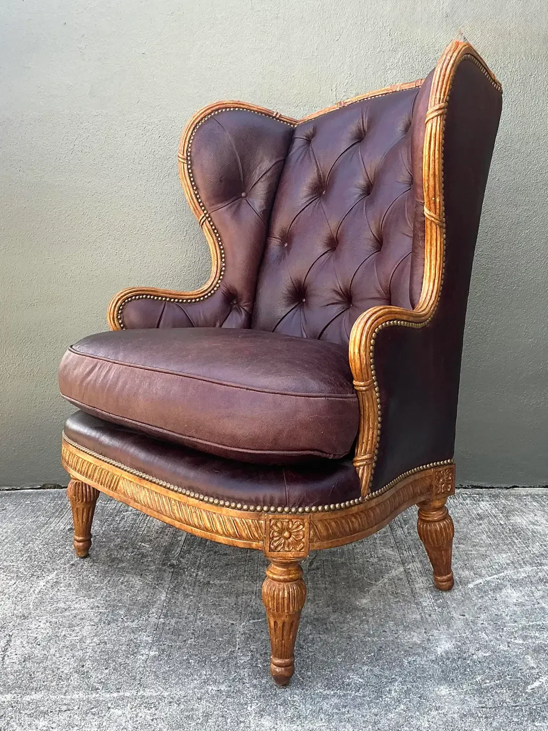 Vintage Tufted Leather Wingback Chair — additional photo 3