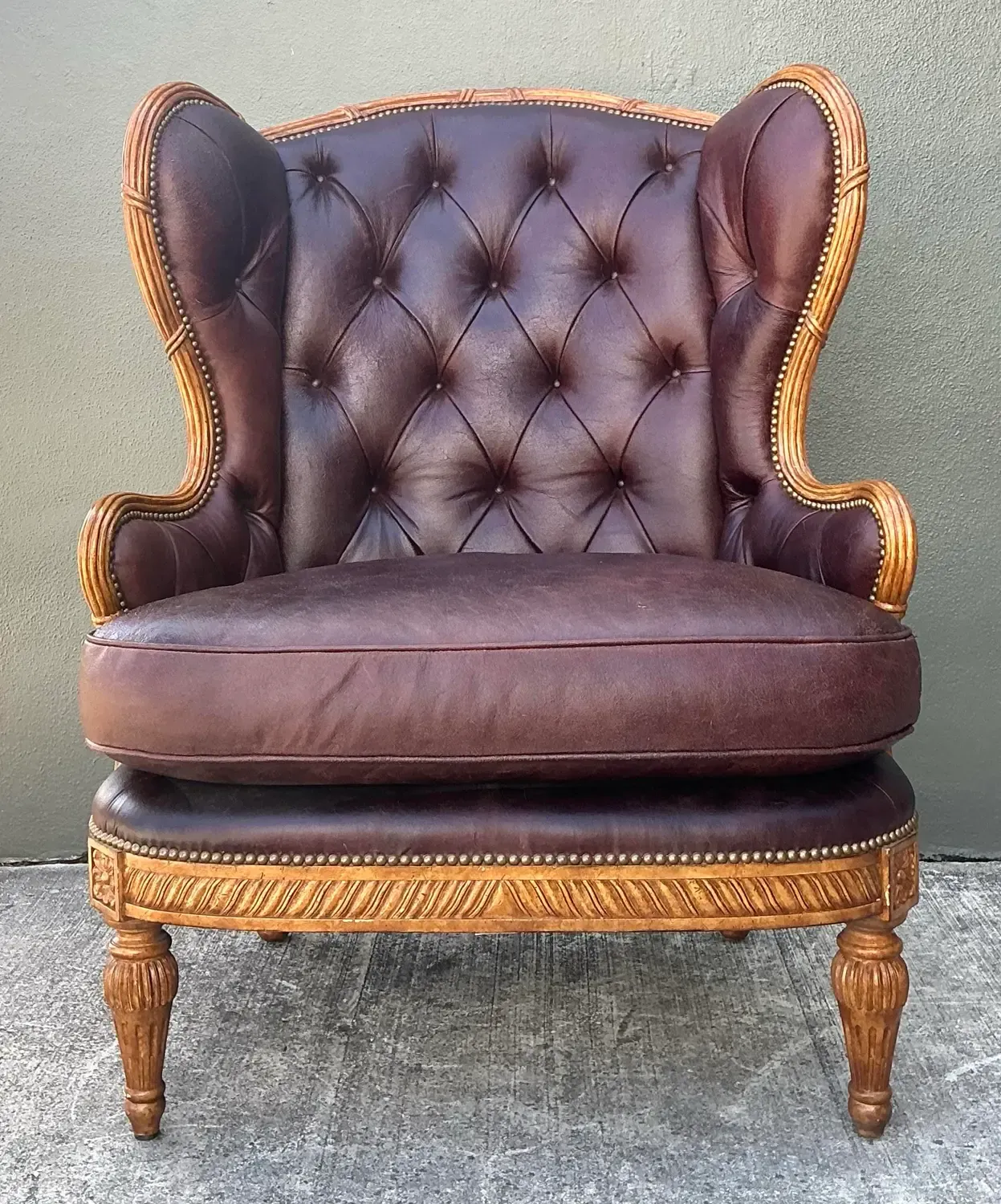 Vintage Tufted Leather Wingback Chair — additional photo 8