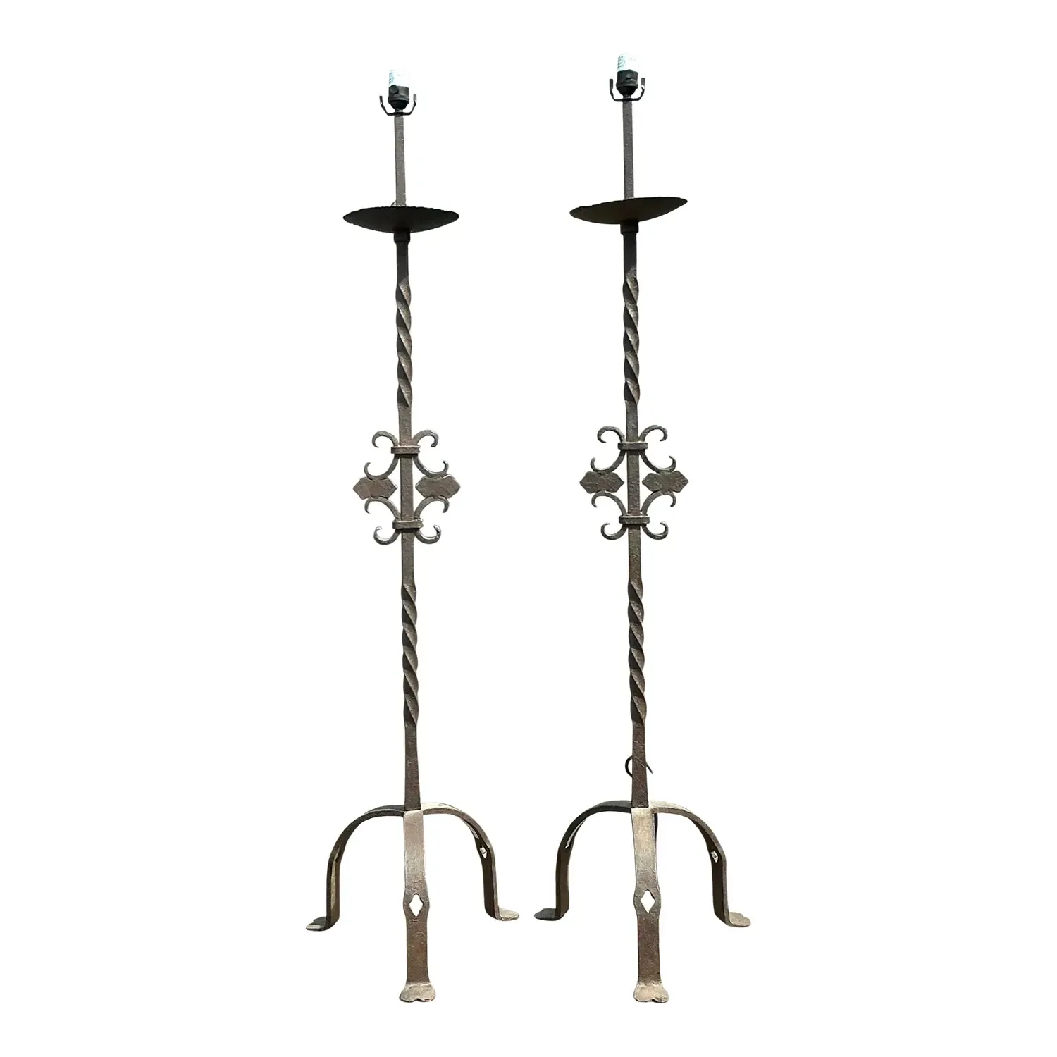 Vintage Twisted Wrought Iron Floor Lamps - A Pair — additional photo 1