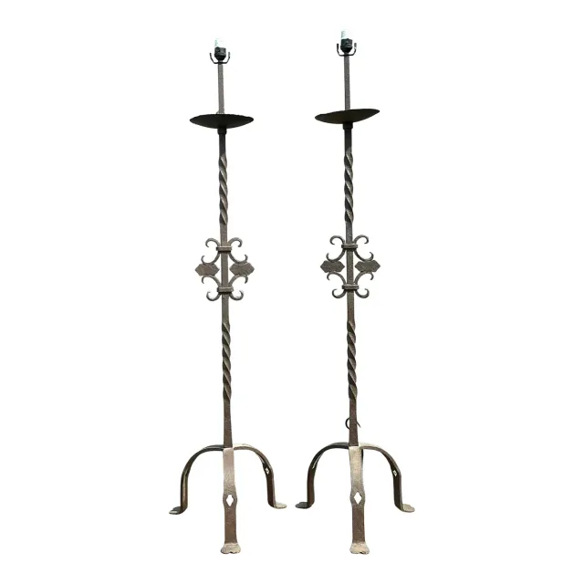 Vintage Twisted Wrought Iron Floor Lamps - A Pair — additional photo 1