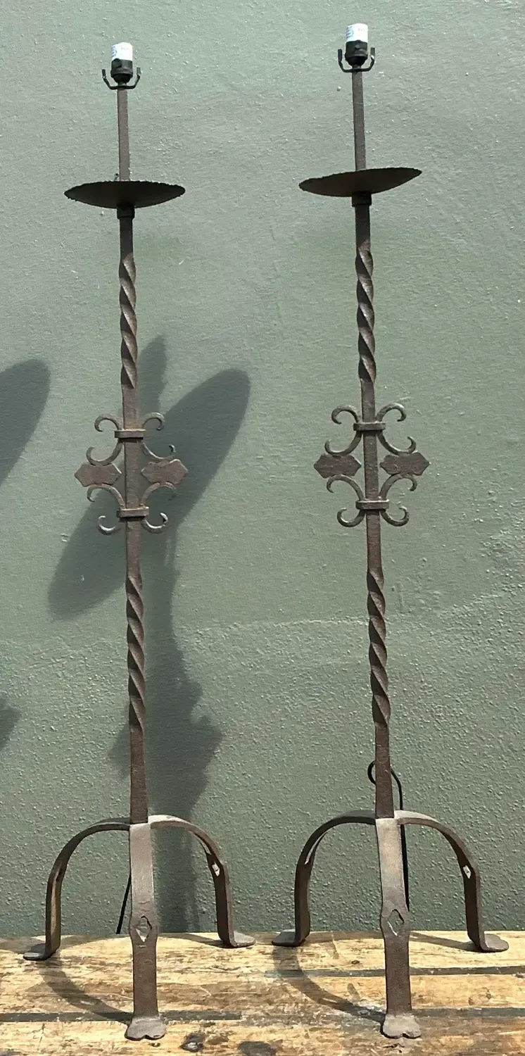 Vintage Twisted Wrought Iron Floor Lamps - A Pair — additional photo 3
