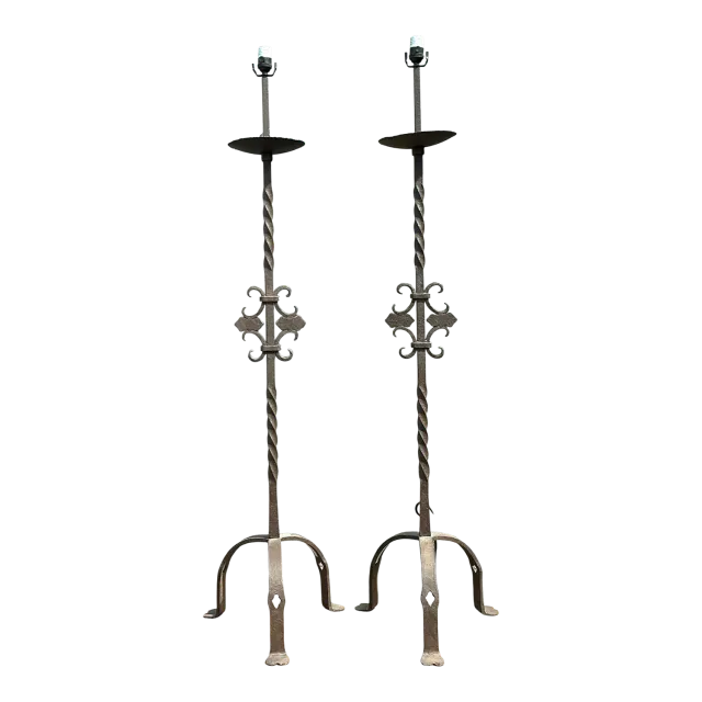 Vintage Twisted Wrought Iron Floor Lamps - A Pair — additional photo 5