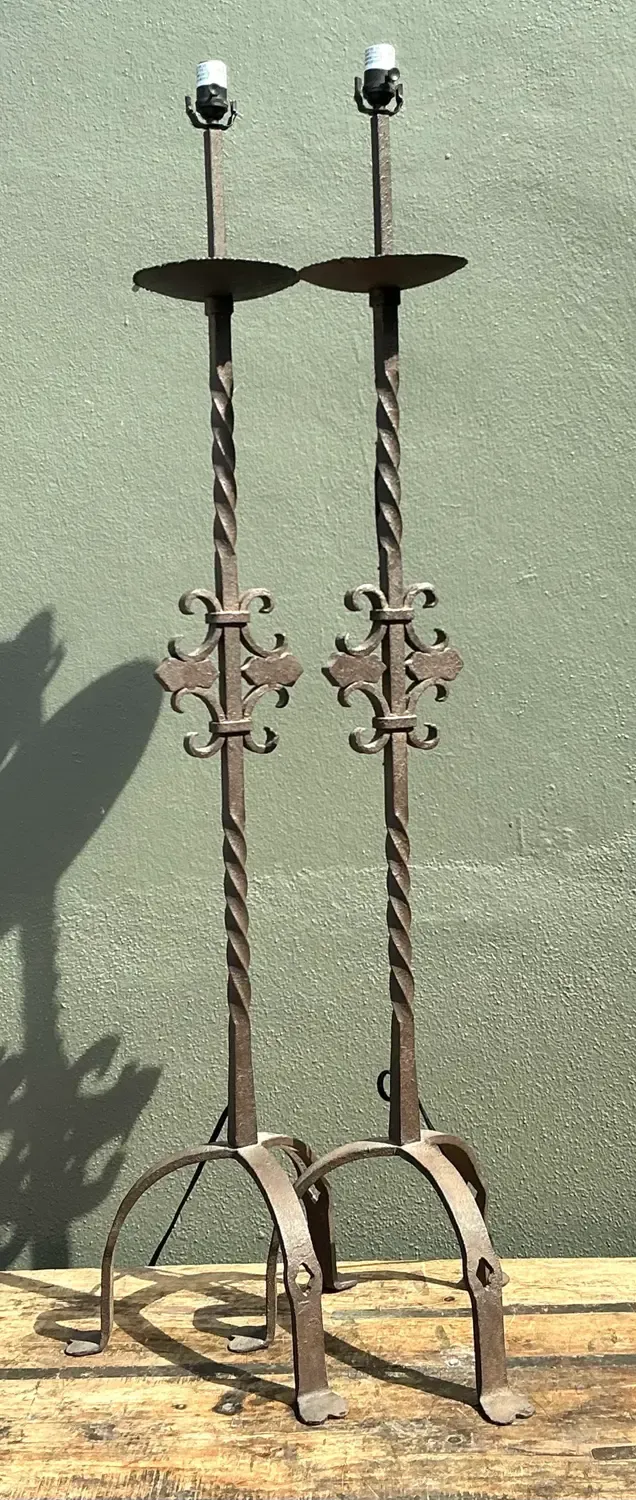 Vintage Twisted Wrought Iron Floor Lamps - A Pair — additional photo 5