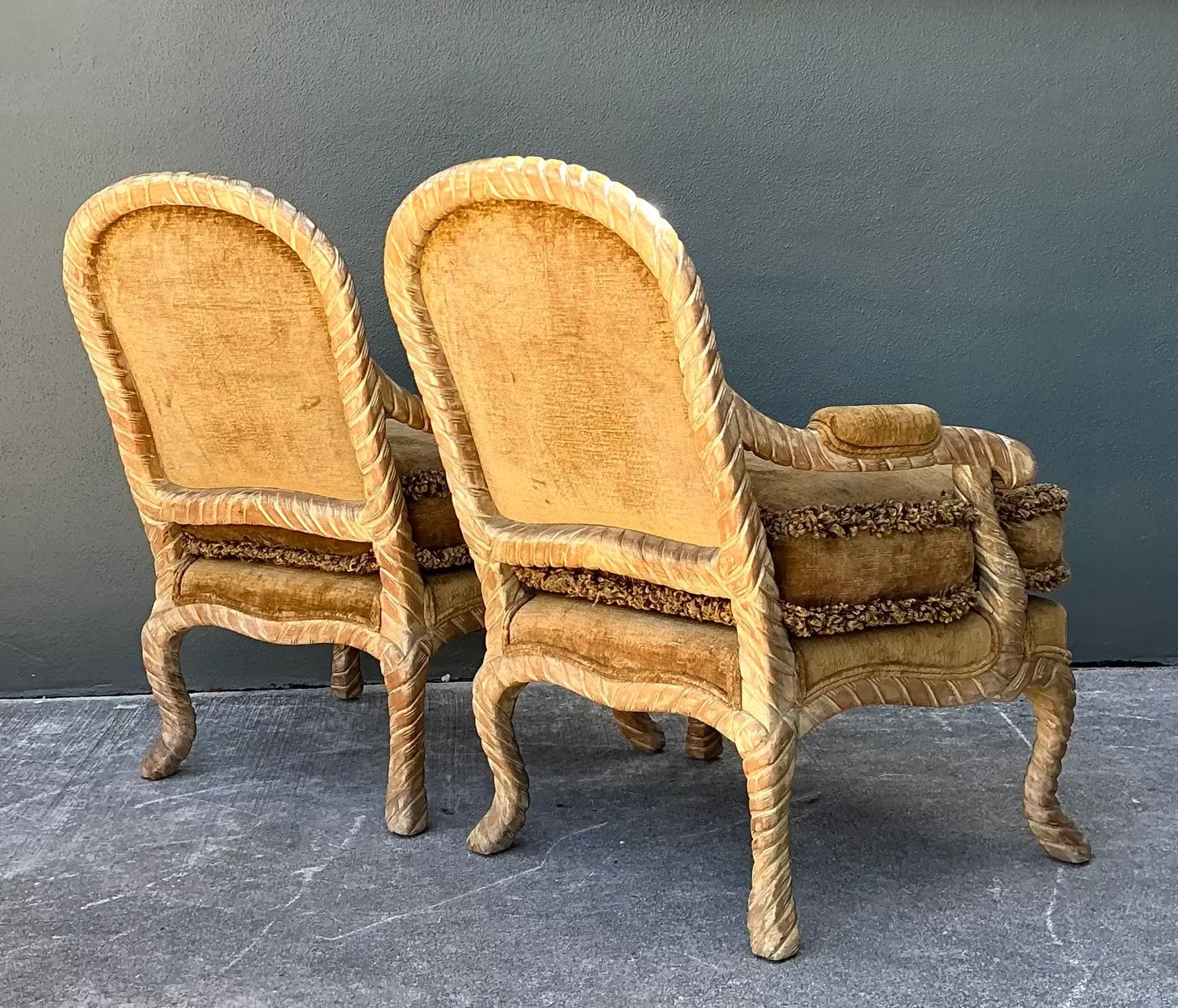 Vintage Velvet Fauteuil Chairs With Caterpillar Fringe — additional photo 6
