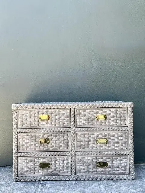 Vintage Washed Woven Rattan Dresser — additional photo 2