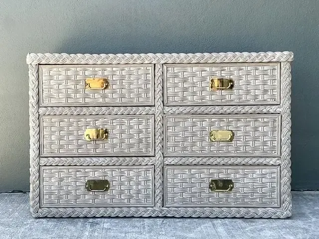 Vintage Washed Woven Rattan Dresser — additional photo 3
