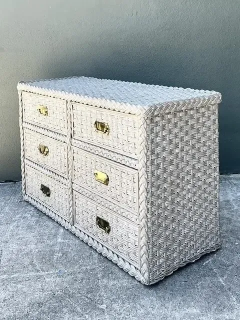 Vintage Washed Woven Rattan Dresser — additional photo 4