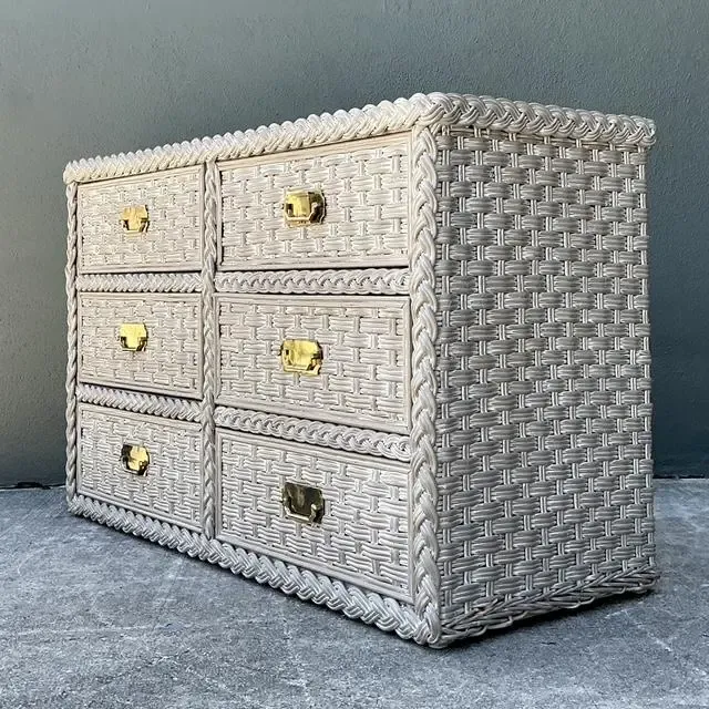 Vintage Washed Woven Rattan Dresser — additional photo 6