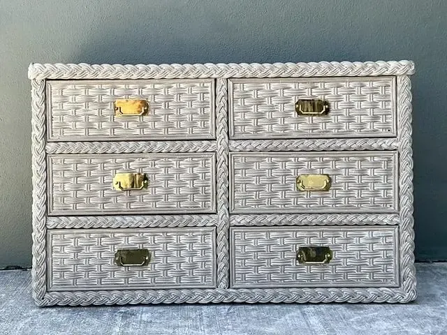 Vintage Washed Woven Rattan Dresser — additional photo 7