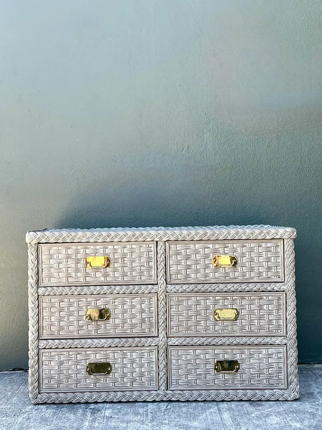 Vintage Washed Woven Rattan Dresser — additional photo 8