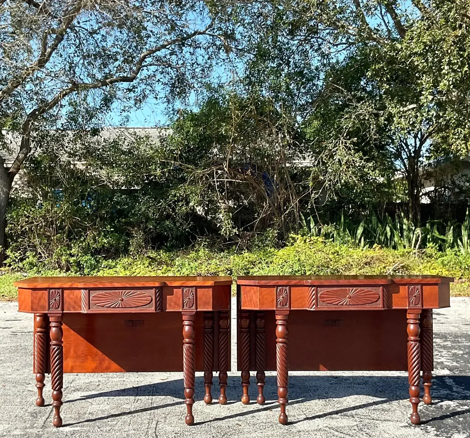 Vintage Wooden Drop Leaf Console Tables - a Pair — additional photo 1