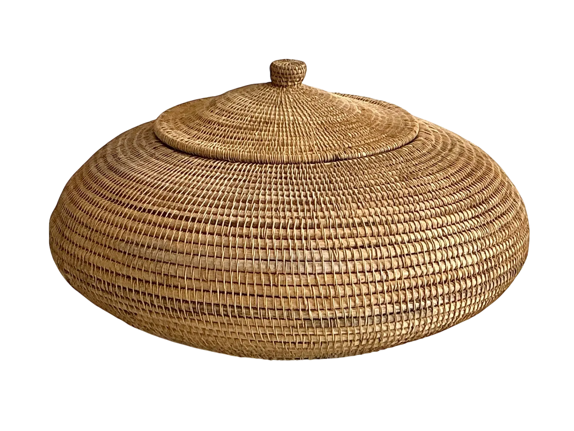 Vintage Woven Natural Fiber Lidded Basket
