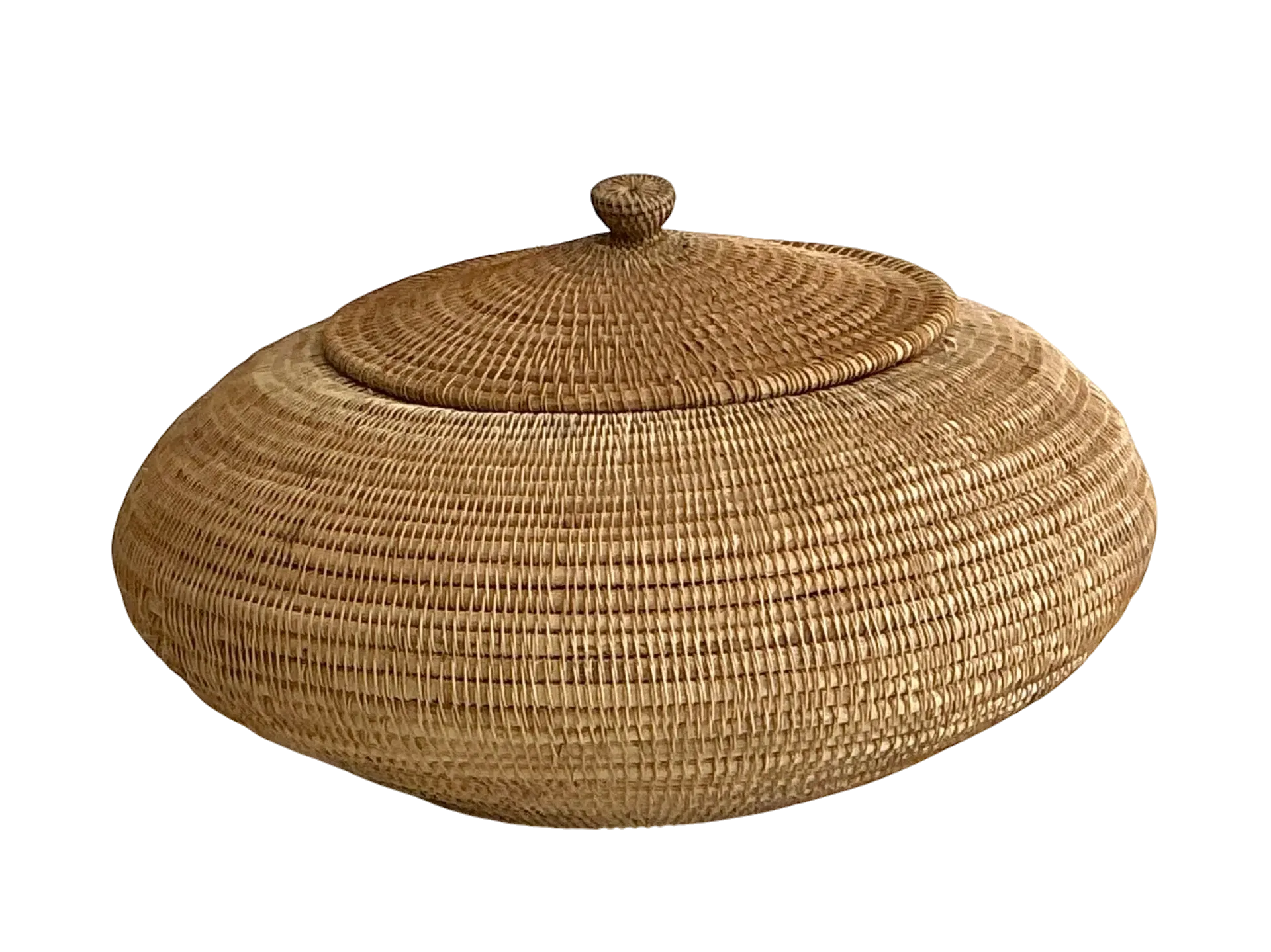 Vintage Woven Natural Fiber Lidded Basket - Wicker, 30W x 14.5H