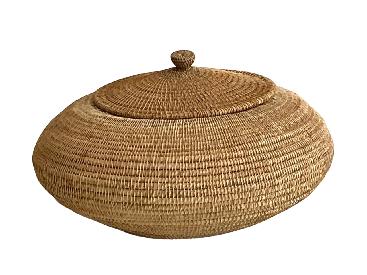 Vintage Woven Natural Fiber Lidded Basket - Wicker, 30W x 14.5H