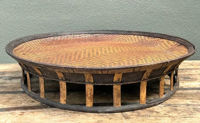 Vintage Woven Rattan and Bamboo Large Tray — additional photo 3
