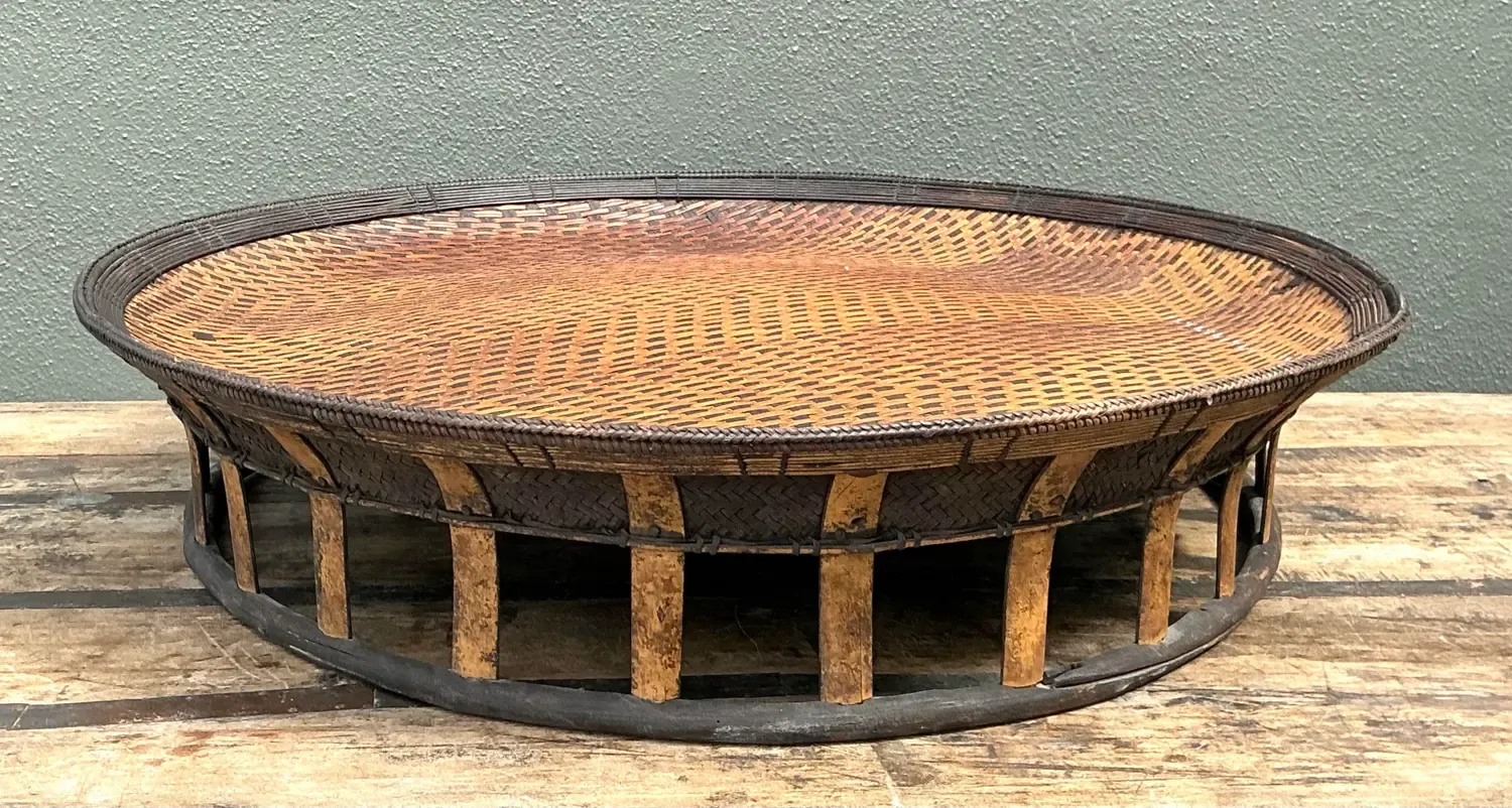 Vintage Woven Rattan and Bamboo Large Tray — additional photo 7