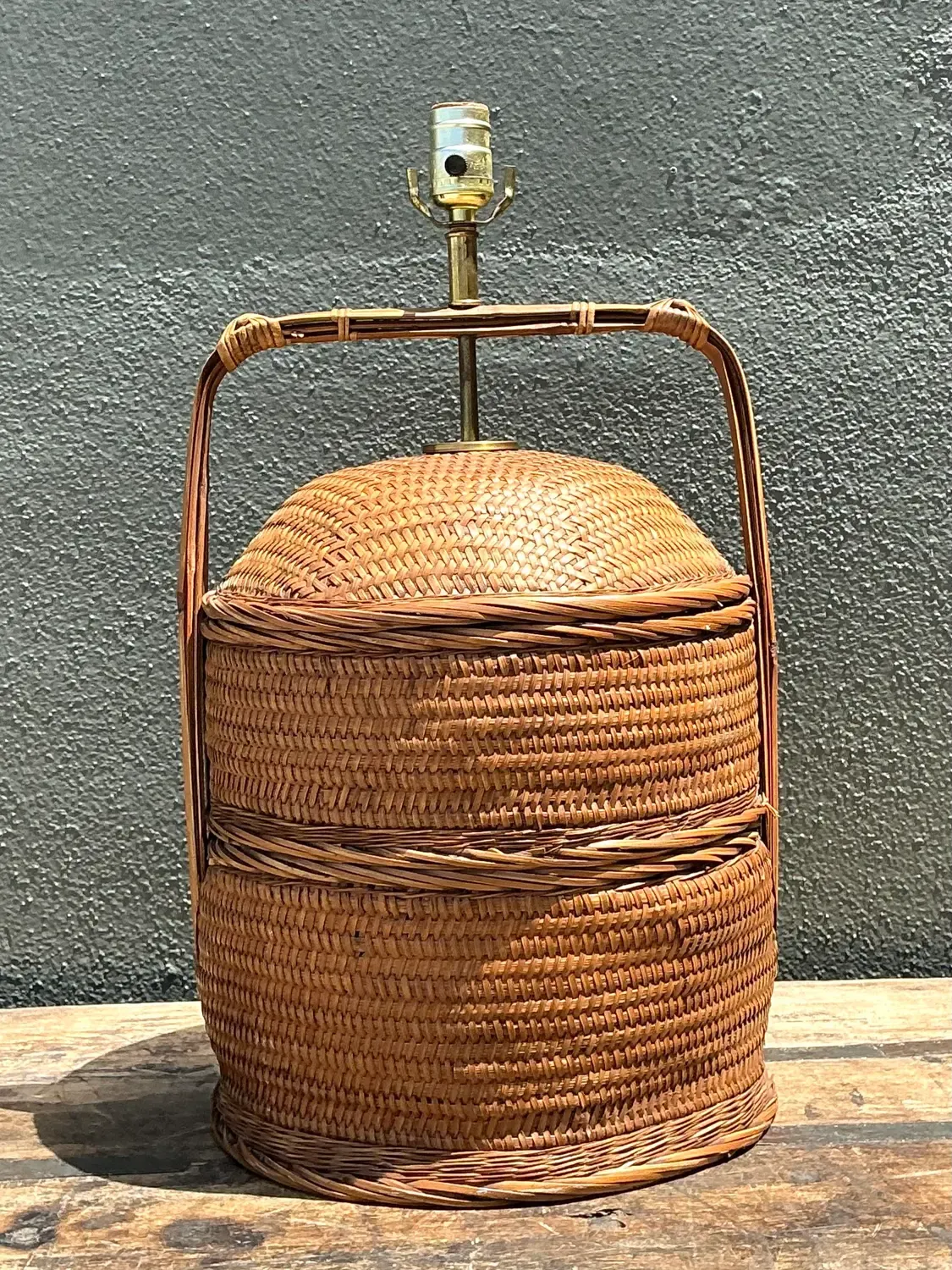 Vintage Woven Rattan Basket Lamp — additional photo 2