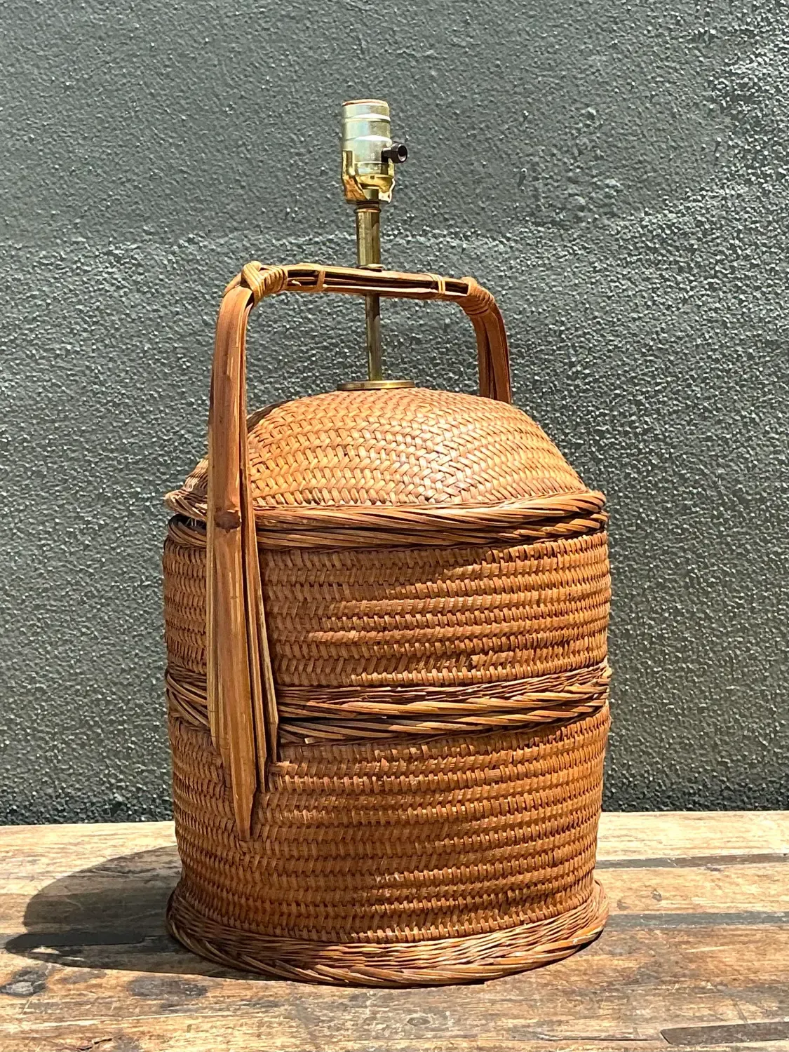 Vintage Woven Rattan Basket Lamp — additional photo 3