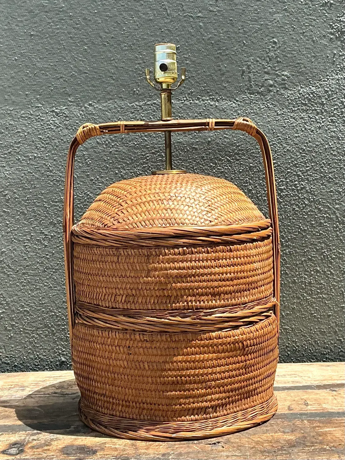 Vintage Woven Rattan Basket Lamp — additional photo 4