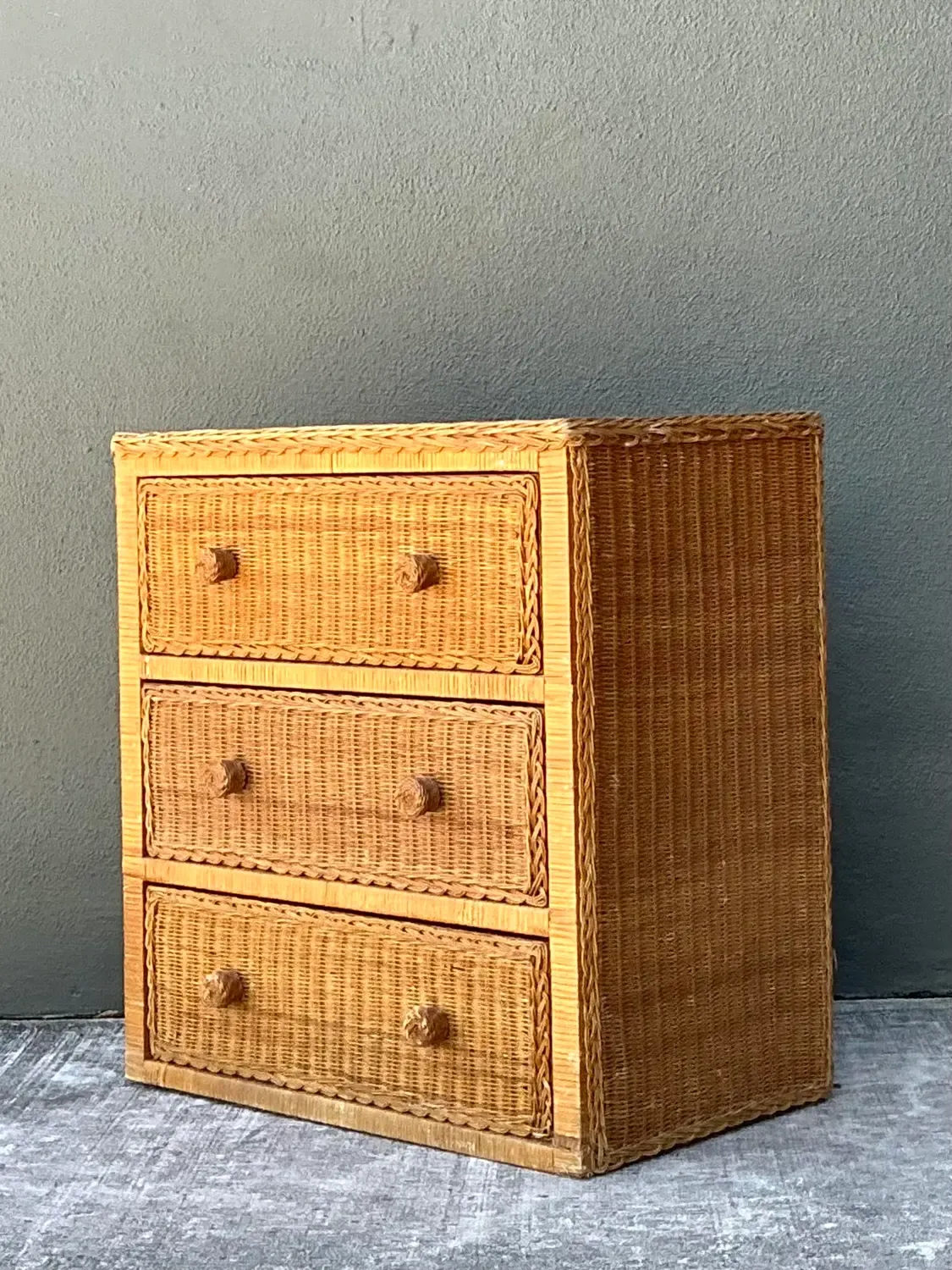 Vintage Woven Rattan Chest of Drawers - Rattan, 27.5W x 28.5H — additional photo 2