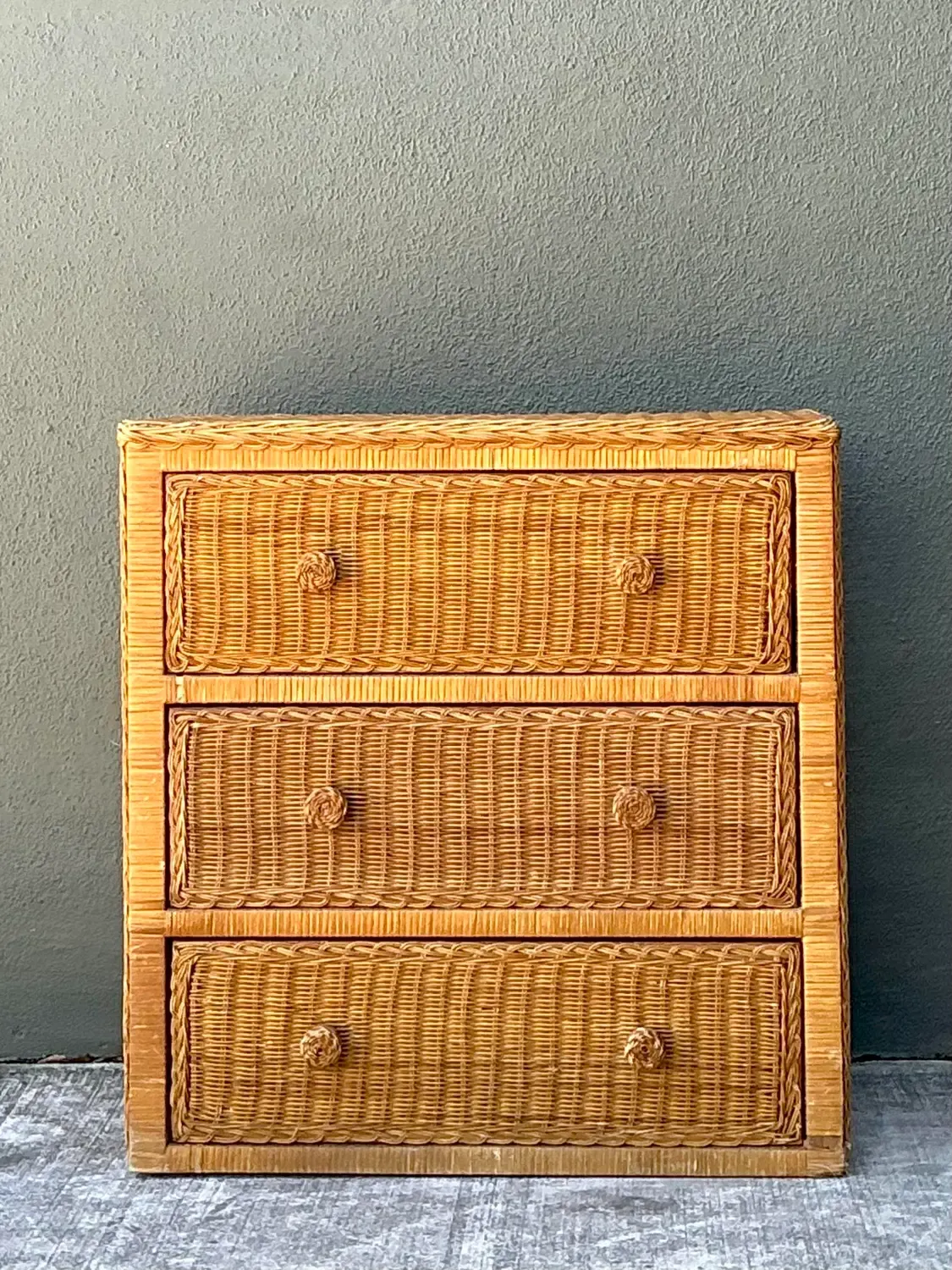 Vintage Woven Rattan Chest of Drawers - Rattan, 27.5W x 28.5H — additional photo 3