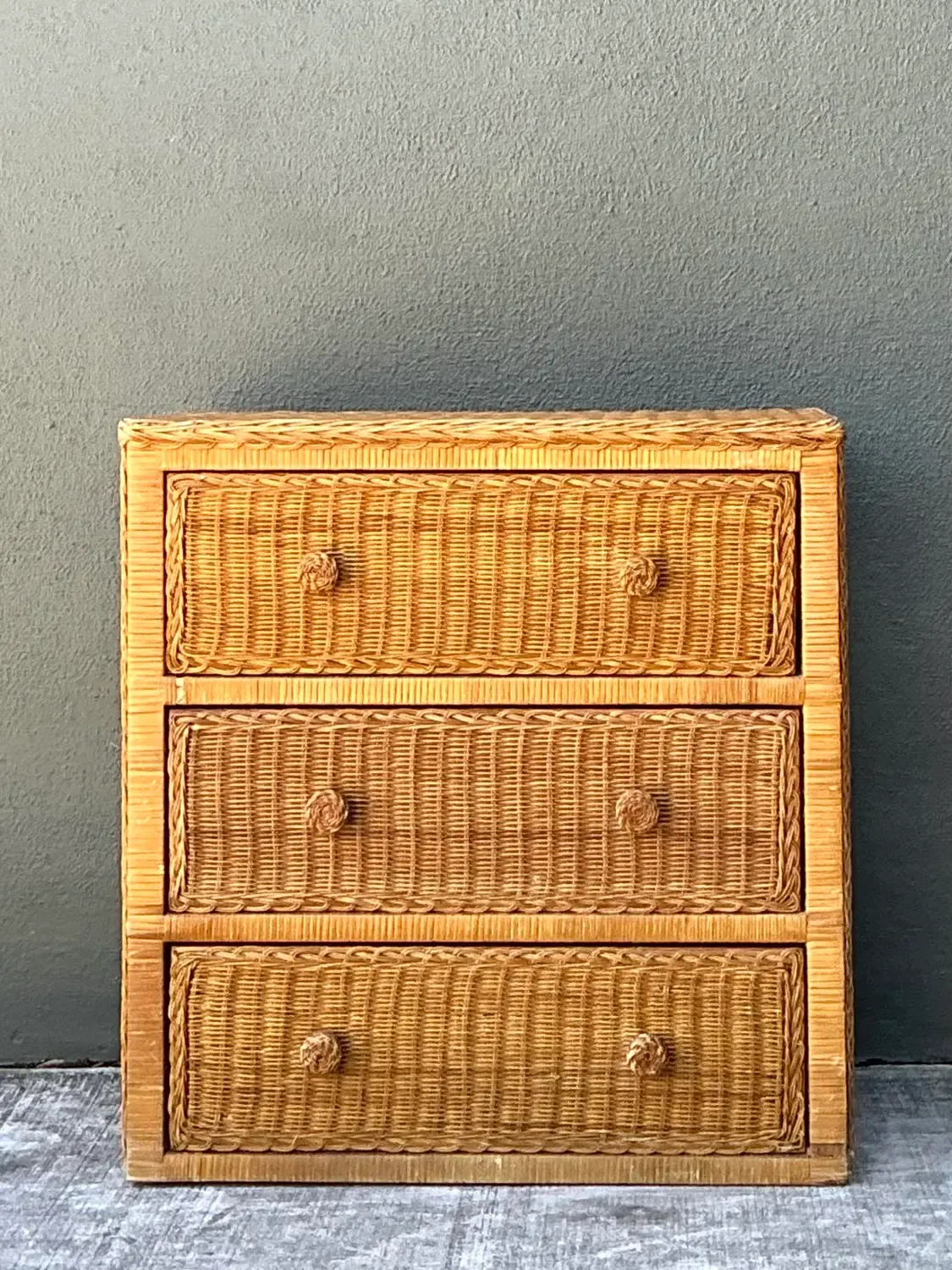 Vintage Woven Rattan Chest of Drawers - Rattan, 27.5W x 28.5H — additional photo 4