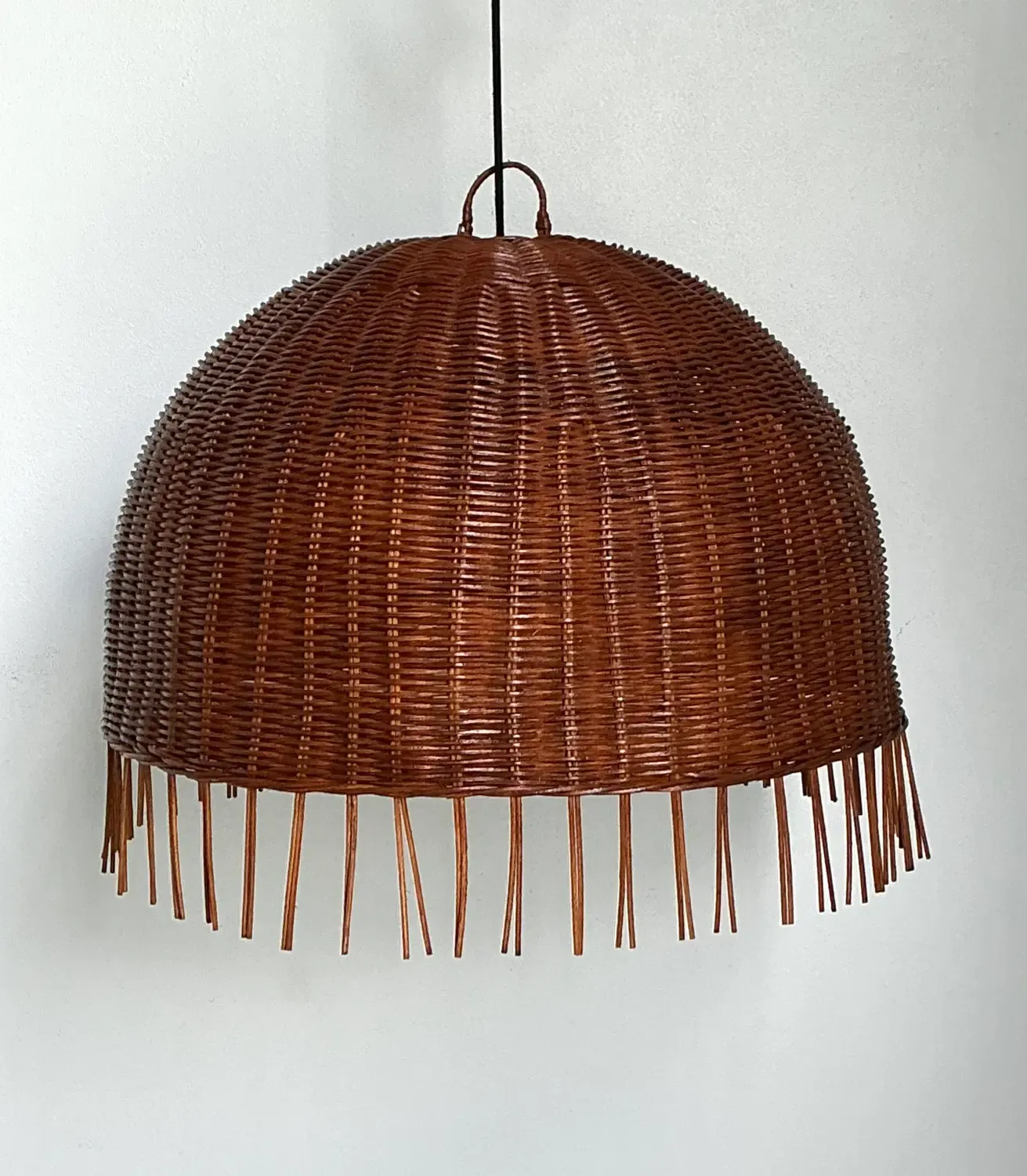 Vintage Woven Rattan Dime Chandelier — additional photo 1