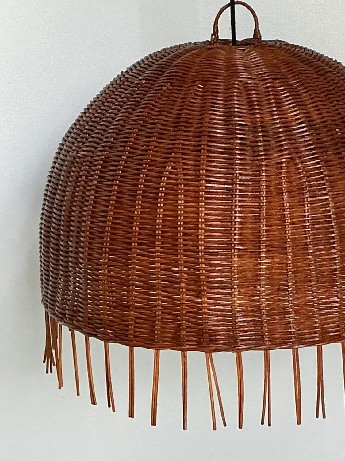 Vintage Woven Rattan Dime Chandelier — additional photo 2